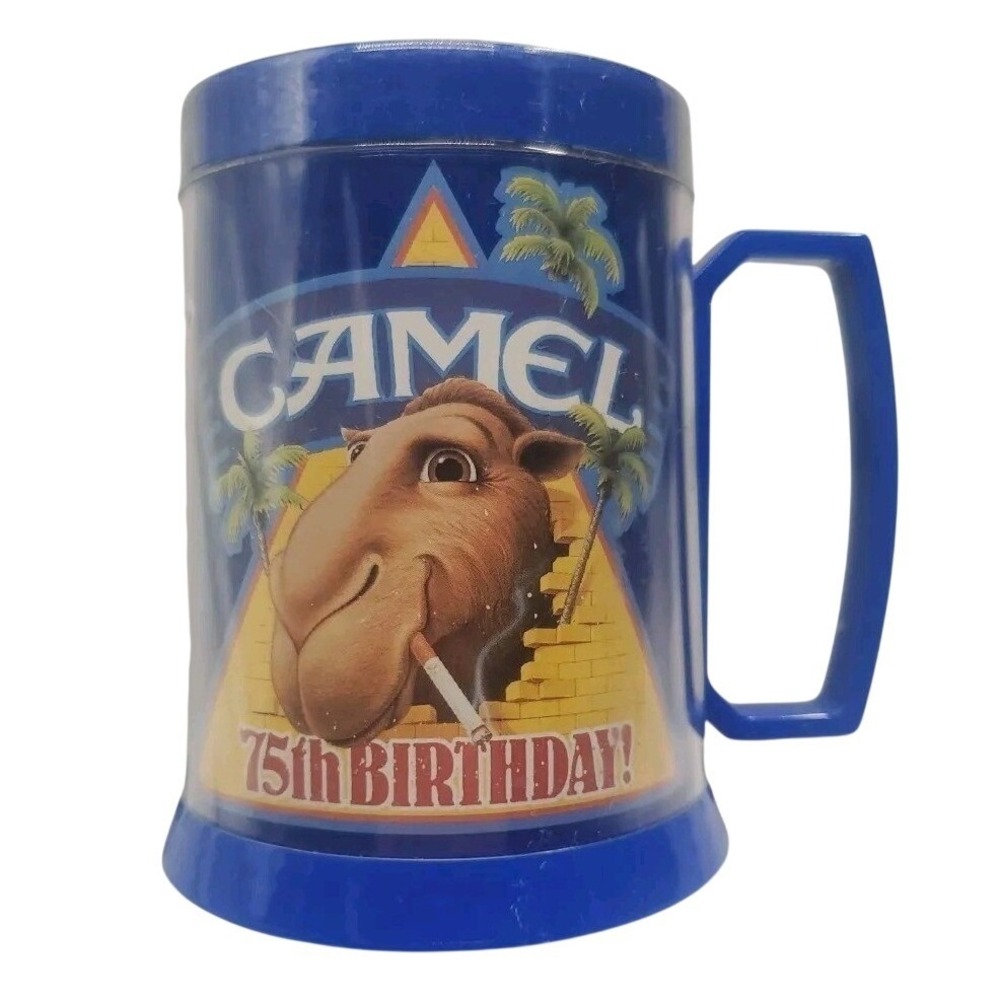 Vintage 1988 Joe Camel 75th Birthday Thermo‎ Serv Mug Blue USA Made Tobacciana